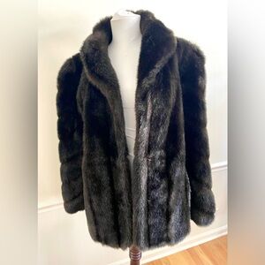 Vintage Faux Mink Fur Coat Jordache - Dark Brown Black, Made in USA